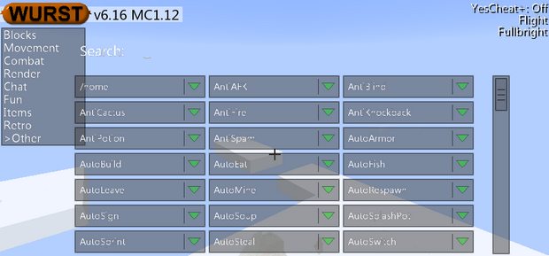 Скачать Майнкрафт чит Wurst MC 1.12 | XRay :: Fly :: Items