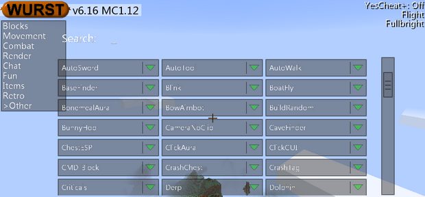 Скачать Майнкрафт чит Wurst MC 1.12 | XRay :: Fly :: Items