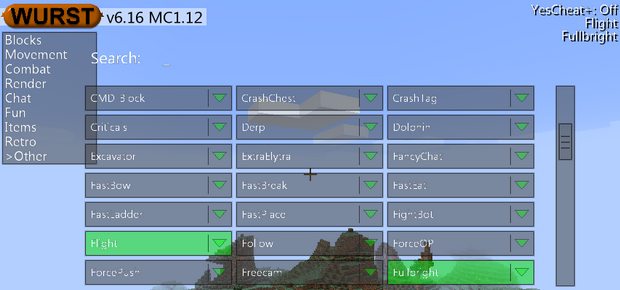 Скачать Майнкрафт чит Wurst MC 1.12 | XRay :: Fly :: Items